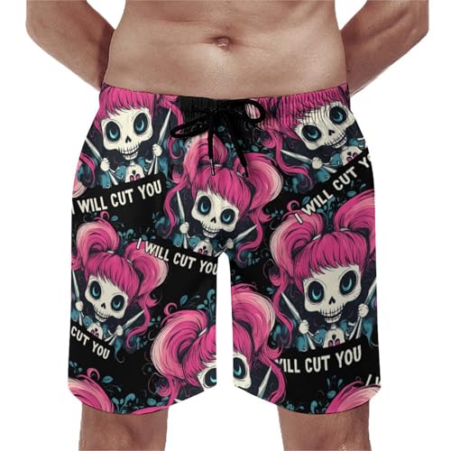 Skull Barber I Will Cut You Men's Swim Trunks Board Shorts Beachshorts Swimsuits with Pockets Mesh Liner