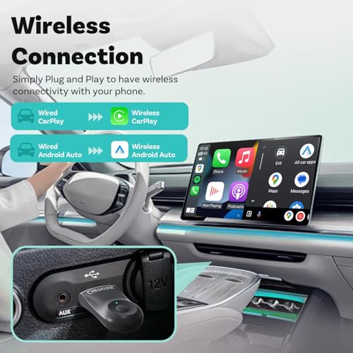 Image of Ottocast Mini 2-in-1 Wireless Carplay Adapter by KMH & Wireless Dongle CarPlay or Android Auto Adapter for Car | USB C /A Bluetooth 5.3 5.8Ghz WiFi Reliable Connectivity (Pack of 1)