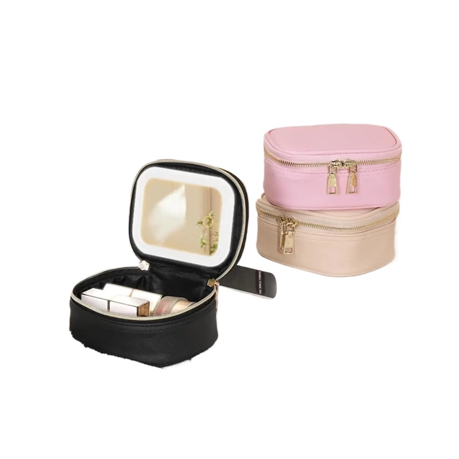 Bolsa Maquillaje Mini Neceser de Maquillaje con Espejo, pequeño Organizador de cosméticos de Viaje, 3 Luces de Brillo Ajustable, artículos de tocador de Tren portátil
