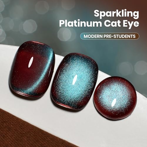 Image of Beetles Brown Cat Eye Gel Nail Polish - Aurora Mocha Cat Eye Gel Polish, 15ML Blue Powder Brown Glitter Fall Gel Polish Magnetic Shimmer Effect Soak Off UV Nail Art Design Manicure Gifts for Women