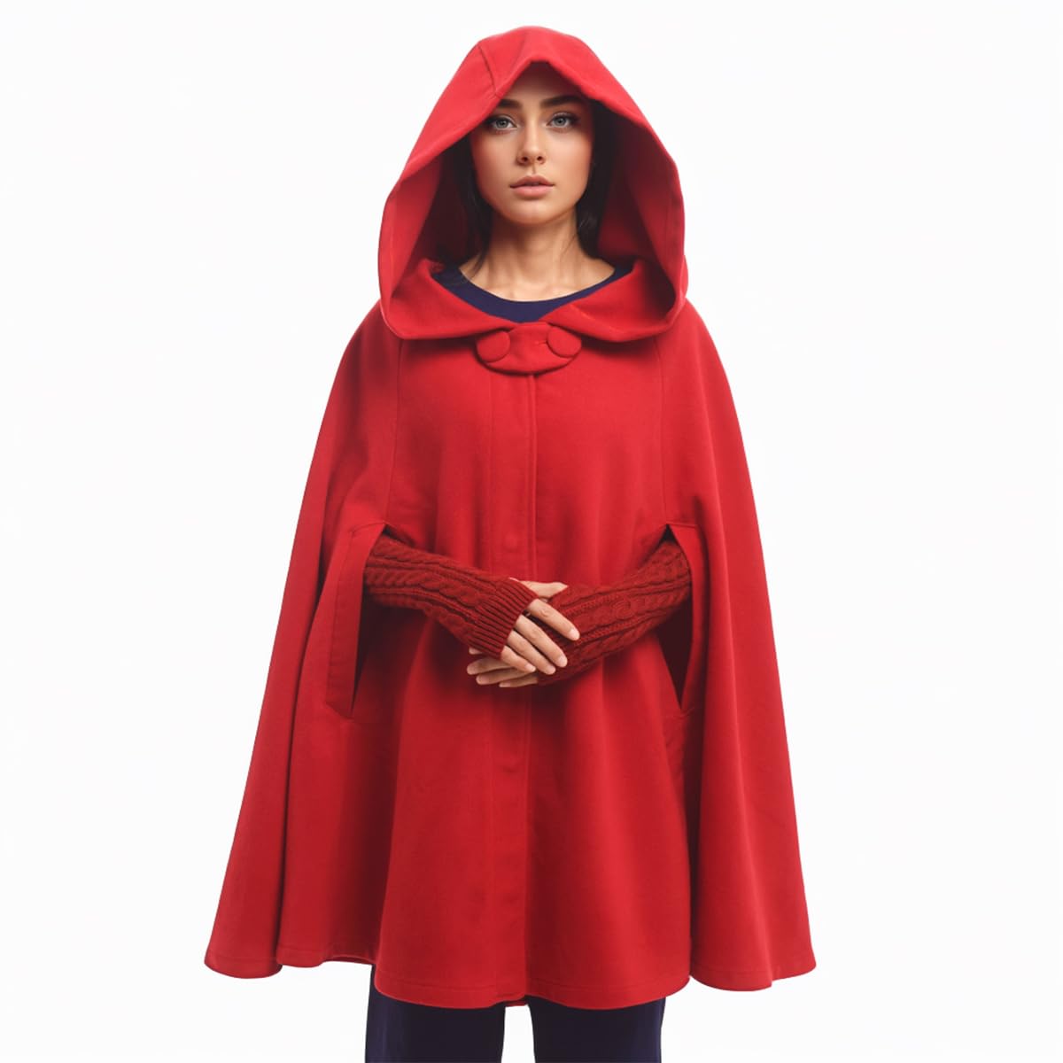GRACEART Medieval Cosplay Robe Cloak Wool Blend Hooded Poncho Cape (Red)