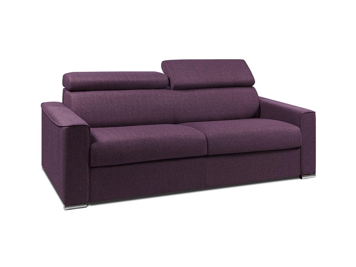 Canapé 4 Places Convertible Express en Tissu Vizir - Violet - Couchage Lattes Larges 160 cm - Matelas 22 cm avec mémoire de Forme DUNLOPILLO