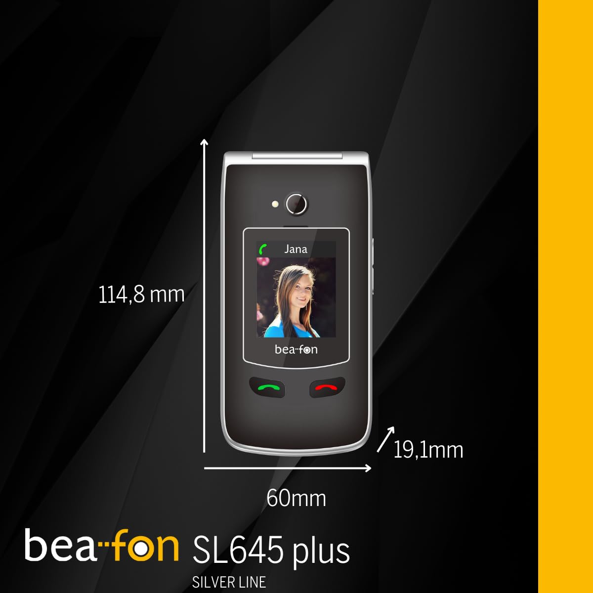 Beafon, SL645plus, Silverline, telefon komórkowy dla seniorów z przyciskiem alarmowym SOS, telefon składany, telefon z dużym przyciskiem, przycisk odbierania i kończenia rozmowy z przodu, klasa