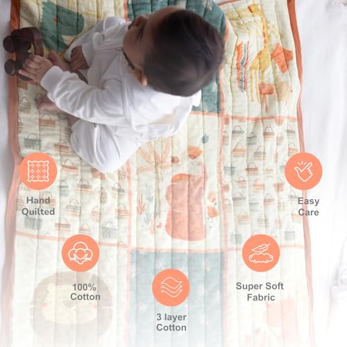 Image of TIDY SLEEP Mulmul Cotton Baby Blanket - Super Soft & Lightweight Comforter for Newborns & Toddlers (0-2 Years) - Jaipuri Razai, All-Season Use, 110x90 cm - Halloween Print