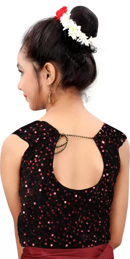 Dhyey fashion Girls Lycra Blend Ruffle Pattern Saree With Velvet Unstitched Blouse Piece - Image 5 thumbnail