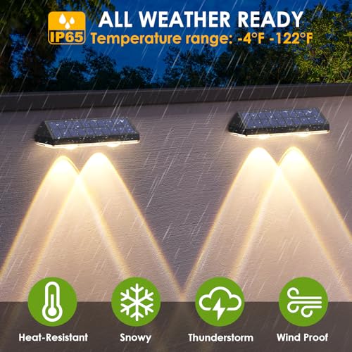 Solar Fence Lights - 2PK Solar Outdoor Light Warm White/Daylight White/Cold White 3 Modes Deck Lights for Outside, Deck Fences, Stair Railings, Pools and Walls