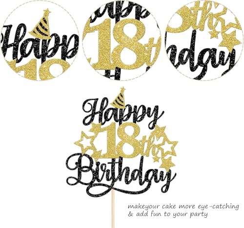 Image of Confetti! Glitter 18th Birthday Cake Topper with Star Hat - Cheers to18 Years! Fabulous Cake Decorations for Grown ups 18th Birthday & Anniversary Party Supply
