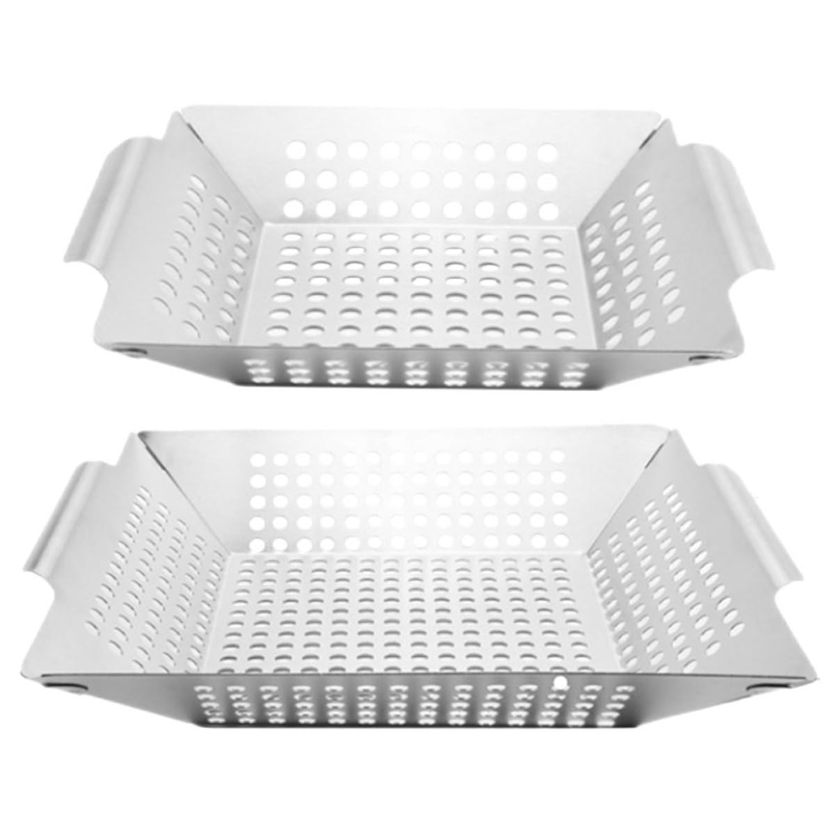 Housoutil 2 Stück Grillkörbe aus 430 Edelstahl Silber Tragbar für Grillgemüse Bbq Grillkörbe für Picknicks und Familien