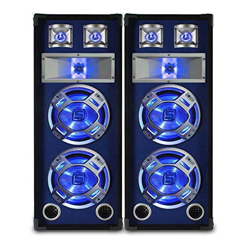 Pair of Skytec 2 x 8 Inch Passive Bedroom Speakers 1200W Max Sound Reactive Blue LED