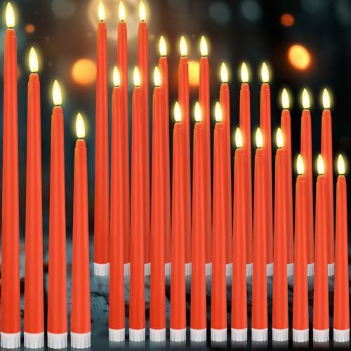 Image of Rossesay 24 Pcs Flameless LED Taper Candles Battery Operated Candle 8.5 inch, 9.65 inch, 10.8 inch, 12.8 inch Flameless Candlesticks Flickering for Christmas Church Wedding Indoor Decoration(Classic, Orange)
