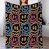 GDEKCIEAS Emoji neón derretido psicodélico Manta para Dormir Manta De Franela Cobija Cómoda Manta De Sofá con Impresión 3D Suave Y Cálida para Adultos Y Niños Decorar 50x60inch(127x152cm)