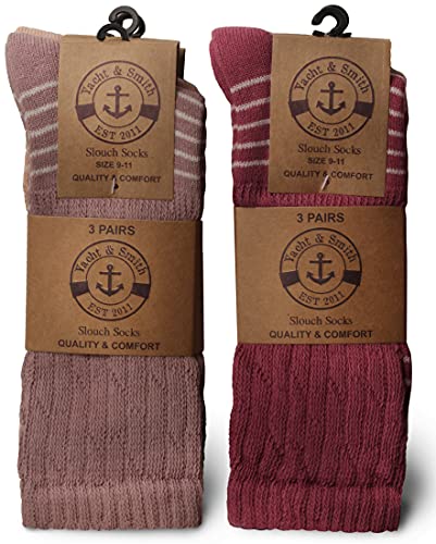 Yacht & Smith 12 Pairs Of Womens Cotton Slouch Socks, Womens Knee High Boot Socks (12 Pairs Striped Neutral, (9-11))2