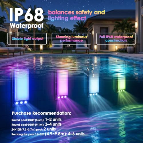 Image of Neoglint Solar Pool Lights for Inground & Above Ground Pools Magnetic | 38 LEDs with 30+ RGB color modes, IP68 submersible immersion-rated and smart auto timer for your backyard oasis