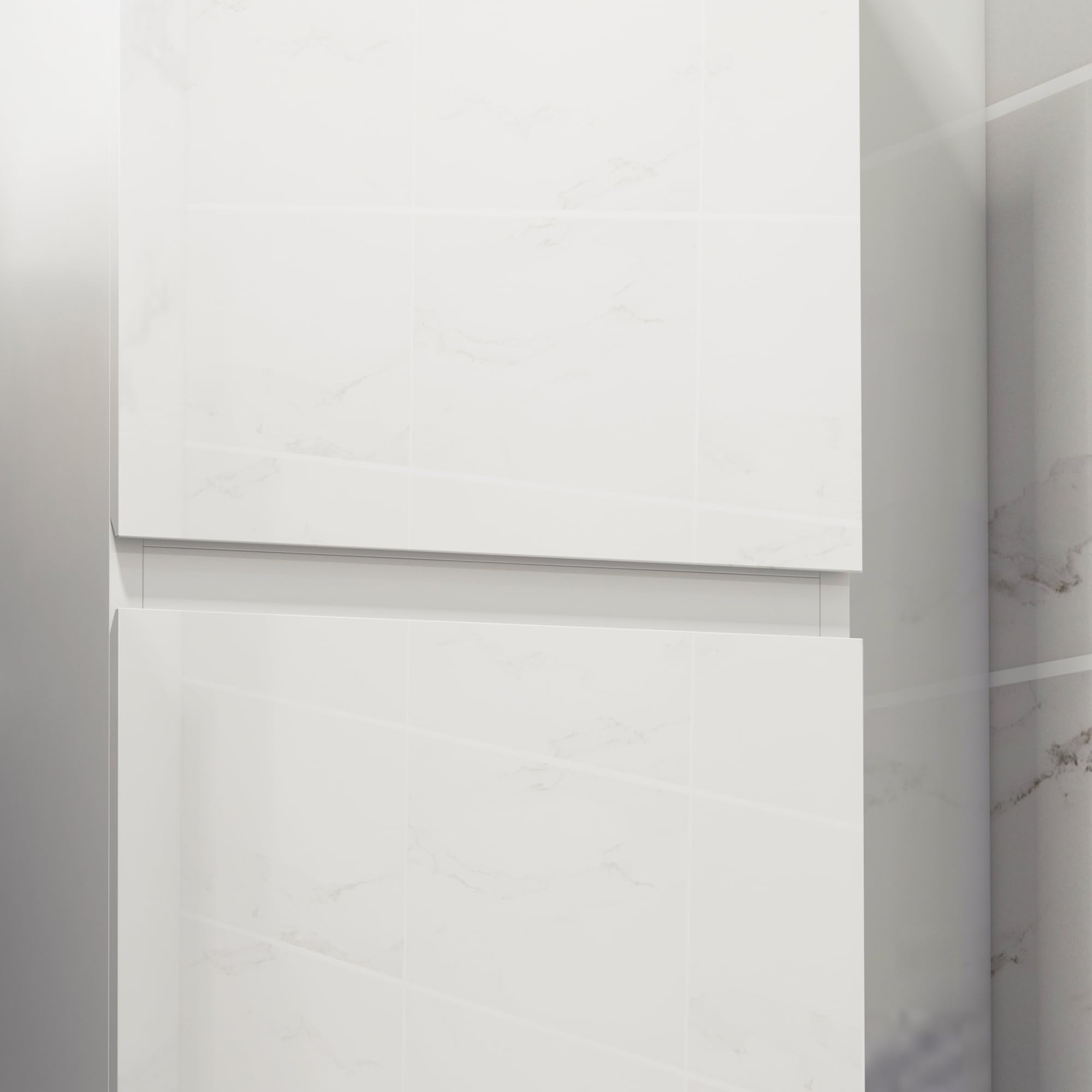 kleankin Mueble Alto de baño, Mueble Alto de almacenaje, Acabado Alto Brillo, estantes Regulables, 2 armarios, Estante de almacenaje de baño, 35 x 25 x 120 cm, Lacado en Blanco