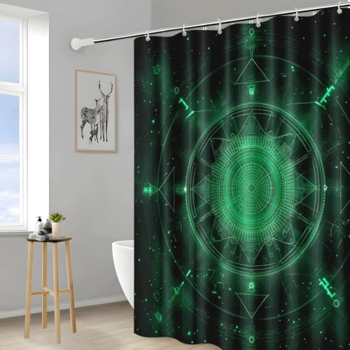 Rideau de douche mandala vert polyester lavable et imperméable 180x220cm pour baignoire - 4