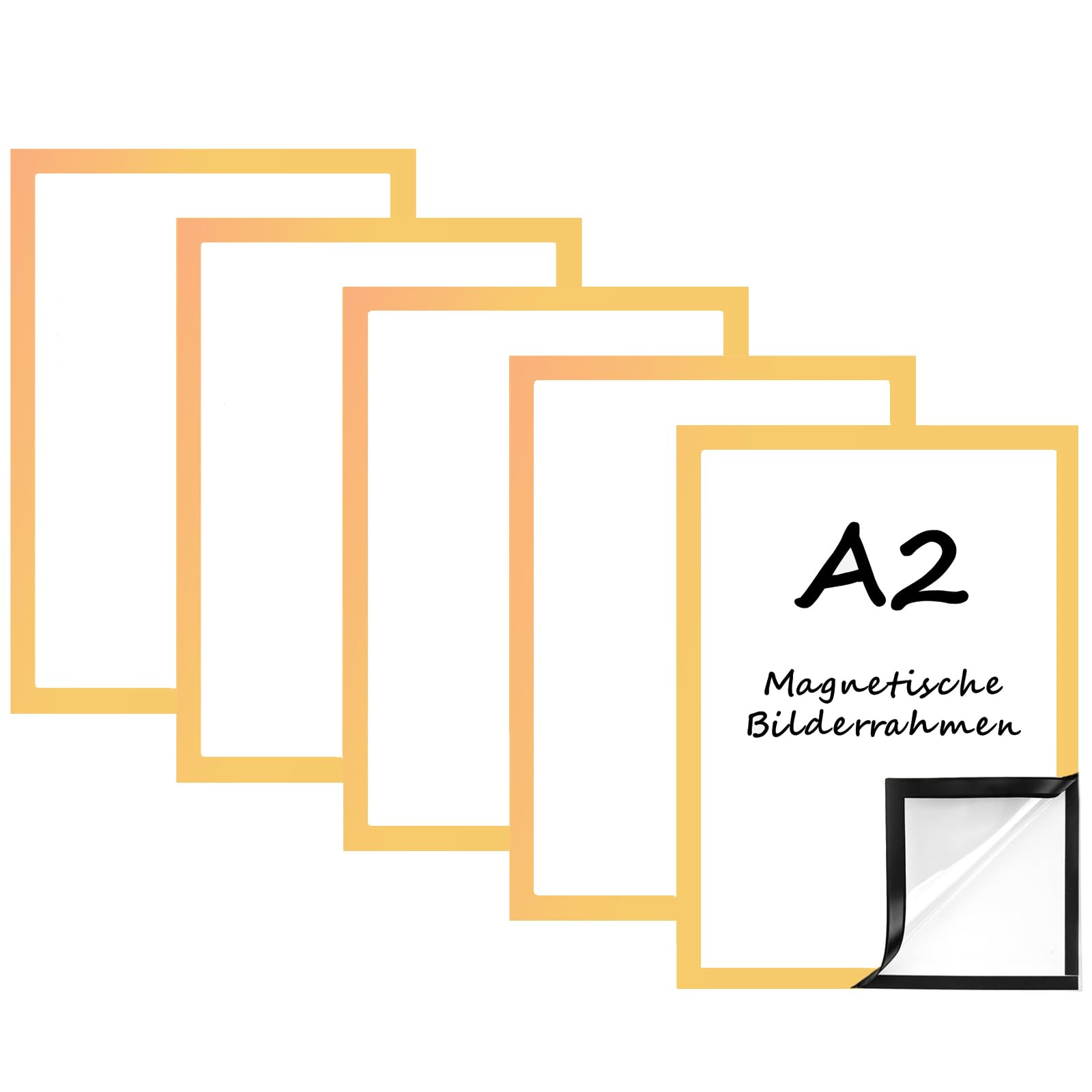 Generisch Pack of 5 A2 Magnetic Frame, Self-Adhesive Magnetic Diamond Painting Frame, Waterproof, Transparent Magnetic for Certificates, Posters, Documents (A2-Gold, Set of 5)