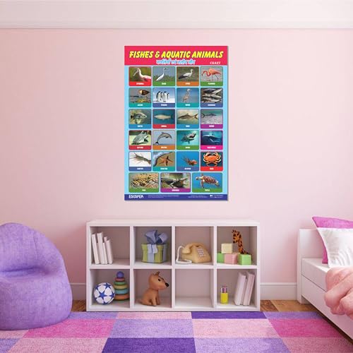 Image of ESCAPER Fishes & Aquatic Animals Educational Charts for Kids, (11.5 x 17.5 inches) Printed On 300 GSM Laminated, Self Adhesive Back, Kids Study Material, Learning Chart, Educational Posters