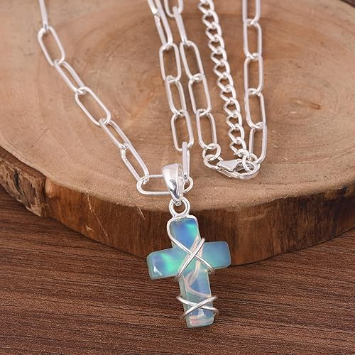 Sterling Silver Religious Cross Pendant Necklace, 925 Silver, Turquoise and Black Accent, Lariat Style
