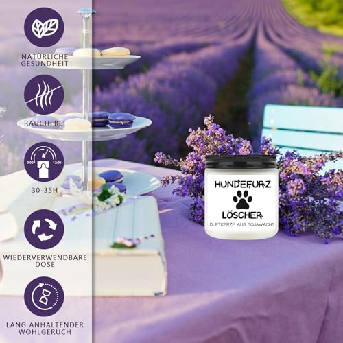 Scentoria Geschenke für Hundebesitzer Frauen, Duftkerze im Glas - Hundefurz Löscher, Lustige Geschenk für Hunde Liebhaber Frau Freundin zum Geburtstag, Geburtstagsgeschenk für Frauen Mann(Lavendel)