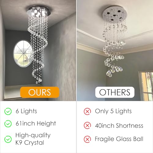 Image of Modern Contemporary Swirl Chandelier Lighting for Foyer Dining Room Kitchen Chandelier Fixture Ceiling Light Rain Drop with All Crystal Balls D20'' X H61'' of CRYSTOP