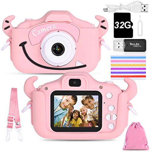 Faburo Cámara para Niños Juguete para Niños, Cámara Digital para Niños pequeños con Tarjeta de Memoria SD 32GB, Cámara Autofoto de Doble Lente, Pantalla LCD de 2.0 Pulgadas, Video HD de 1080P Rosa