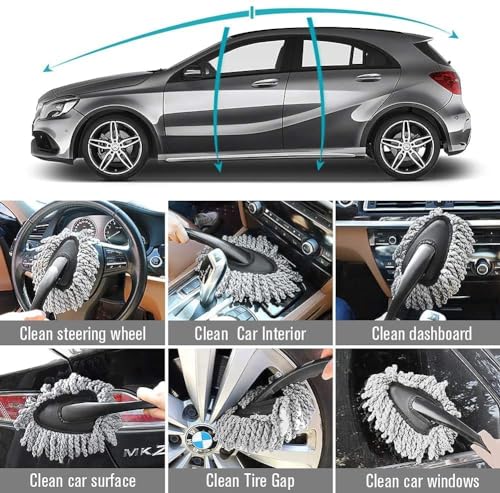 Image of ZUDELLA Car Duster, Soft Brush with Long Handle, Ideal for Mop Duster, Dust Cleaner, Scratch Free, Microfiber Head, Stainless Steel Handle, mini-Dusters