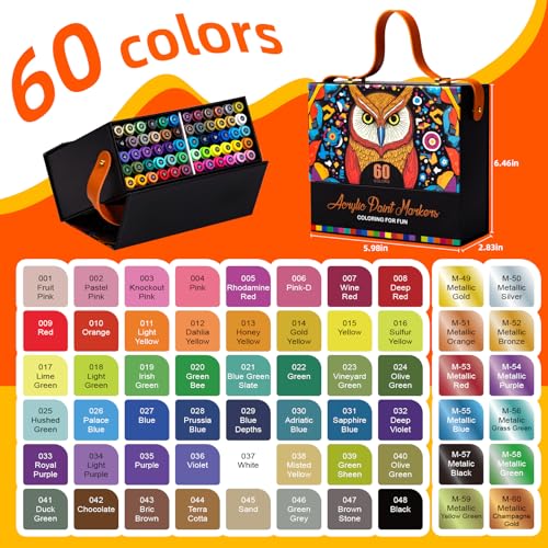 Image of Aen Art 60 Colors Brush Tip Acrylic Markers, Water-Based Acrylic Paint Pens for Glass, Stone, Fabric, Ceramic, Wood, Canvas, Rock Painting, Card Making and DIY Crafts