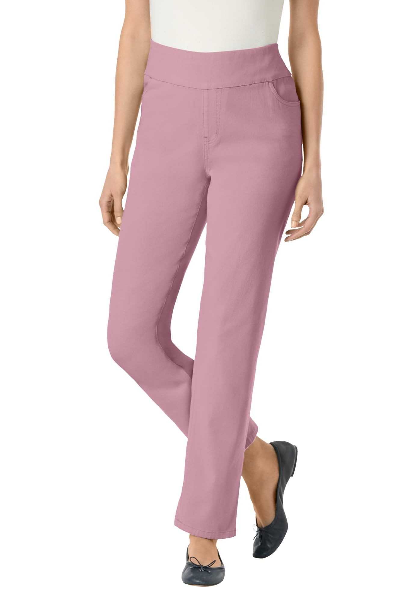 Woman Within Plus Size Pull-On Straight-Leg Gap-Free Stretch Denim Jeans