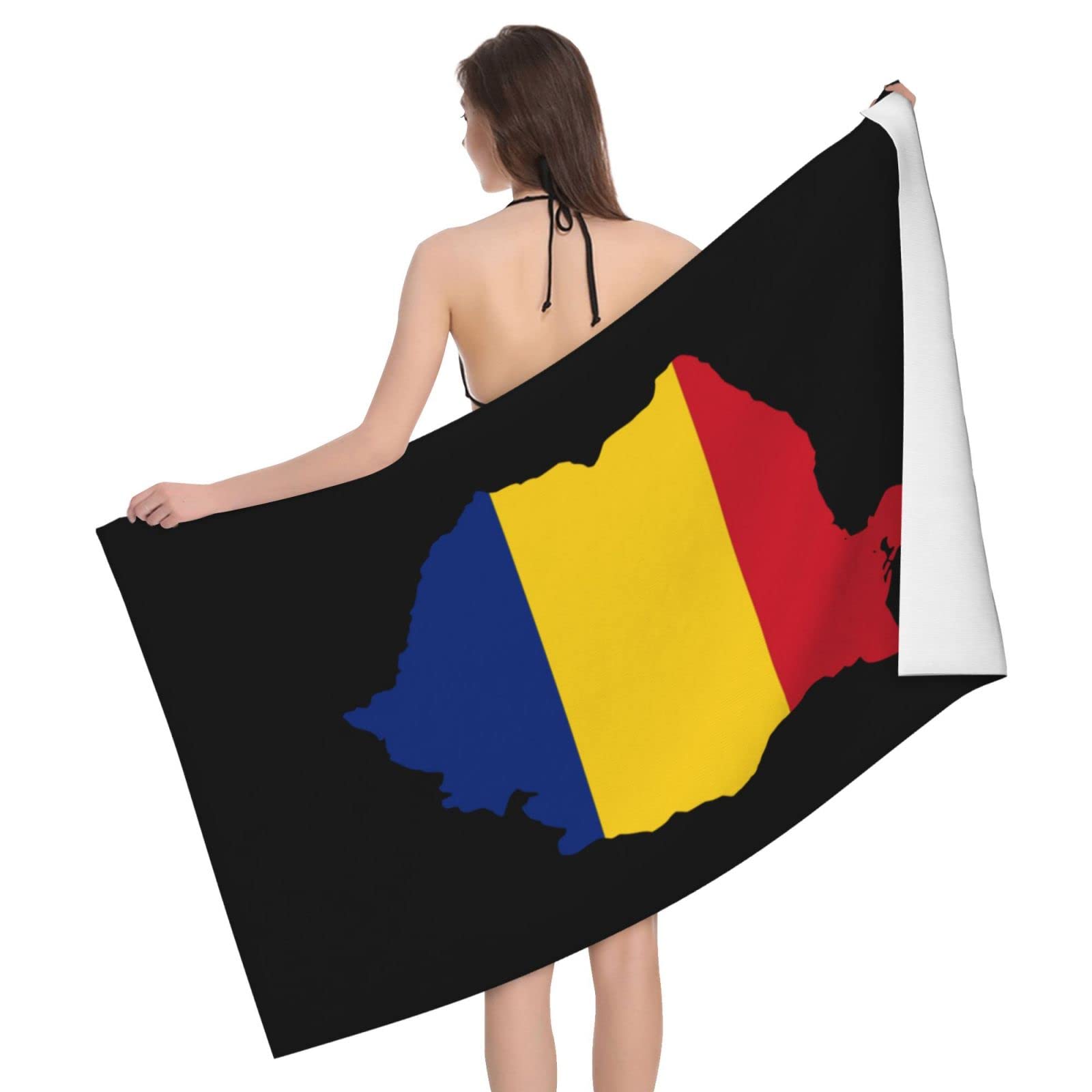 Lsjuee Romania Flag Map Bath Towel Absorb Water Quick Dry Bath Towel, for Beach, Swimming Pool, Camping