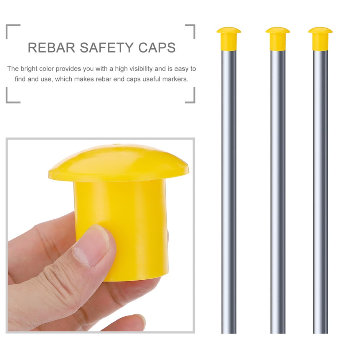 Tapas de Seguridad Protector de Extremo Resistente 60 Alta Visibilidad para Varillas de Refuerzo de Plástico Amarillo para Obra y Construcción