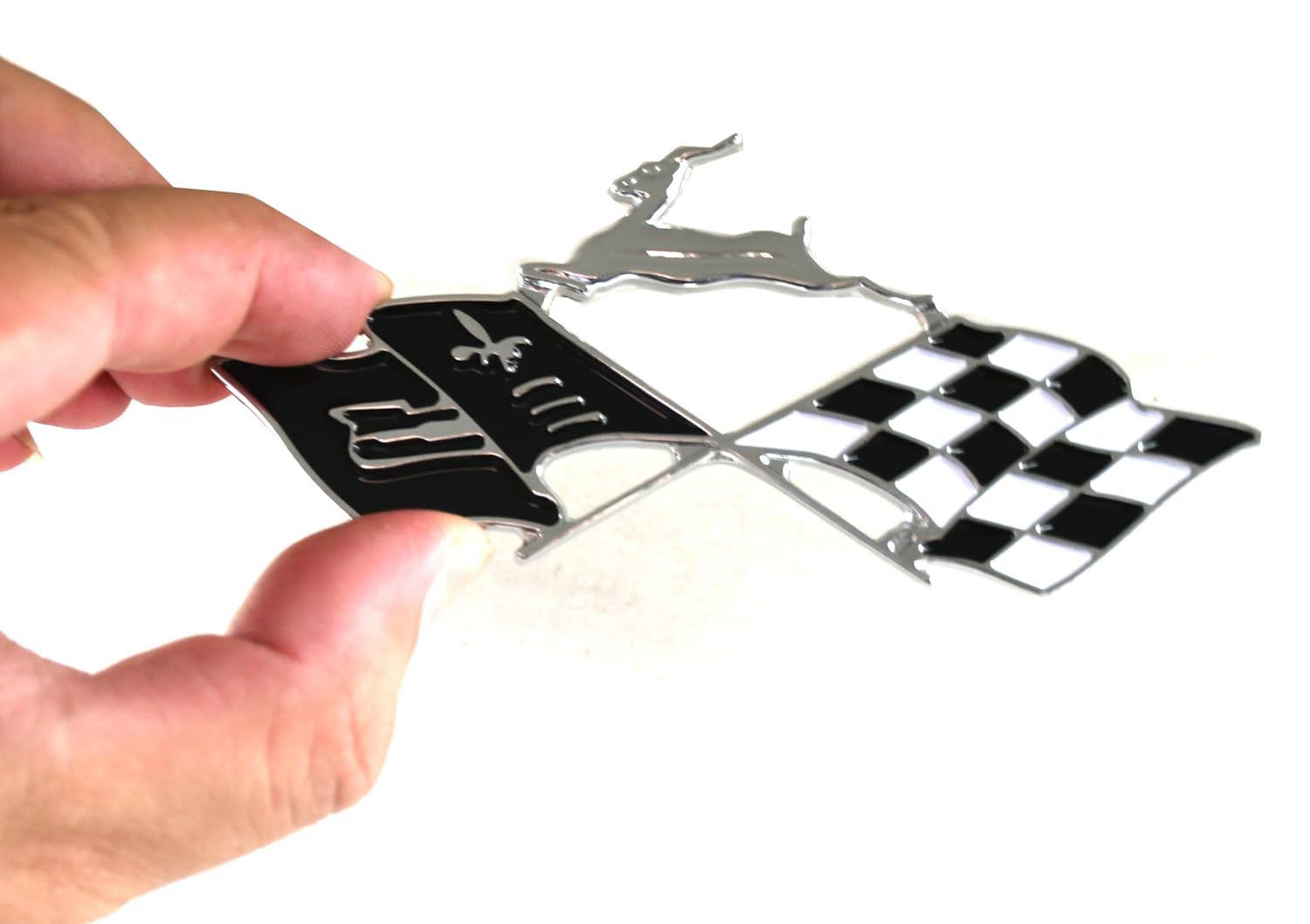 PAPAPI 1x Metal Impala SS Emblem Rear Side Crossed Flags Badge KC4525 Replacement for 61-62 Chevrolet Chevy 3780964 (Chrome/Black)