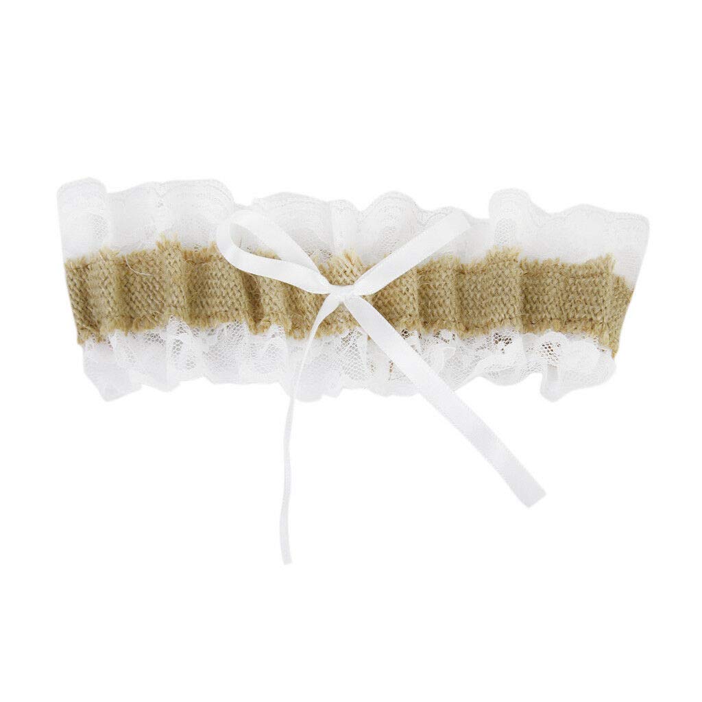 3NH® Rustic Wedding Bridal Jute Burlap Lace Floral Garter w/Satin Bowknot Ribbon-image-7