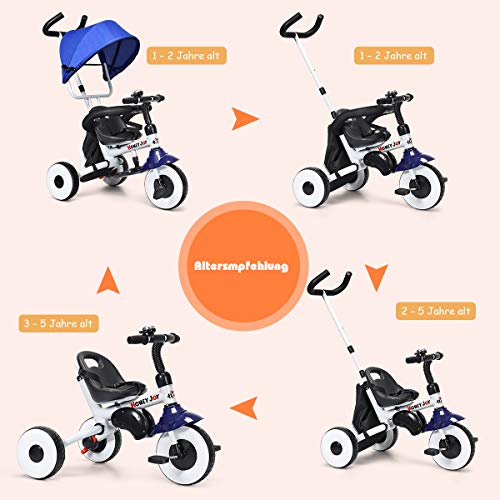 GOPLUS 4 in 1 Dreirad, Kinderdreirad Klappbar, Tricycle ab 1 Jahre bis 5 Jahre, Kinderfahrrad Kinderwagen Schiebewagen… – Bild 3