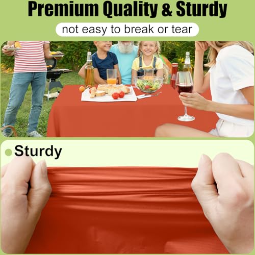 Image of Smiry Disposable Table Cloth 3 Pack, 54 x 108 Inch Waterproof Plastic Tablecloth, Decorative Rectangle Table Covers for Party, Birthday, Picnic, Rust