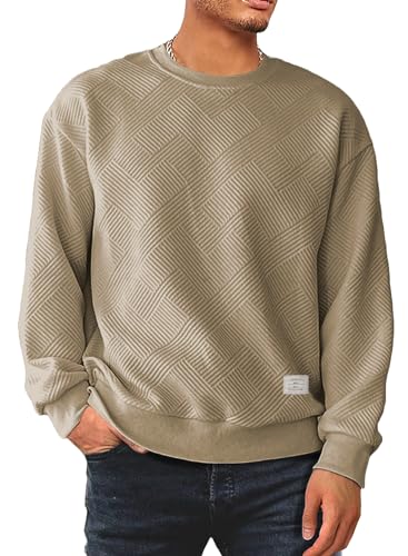 JMIERR Sweatshirt Herren Einfarbig Rundhals Langarm Winter Pullover Männer Sweatshirts Loose Fit,Braun L