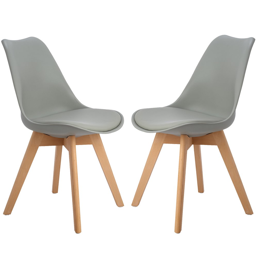 H.J WeDoo Pack de 2 Sillas de Comedor Sillas Escandinava, Pata Madera de Haya y Asiento Acolchado, Estilo Nórdico - Gris