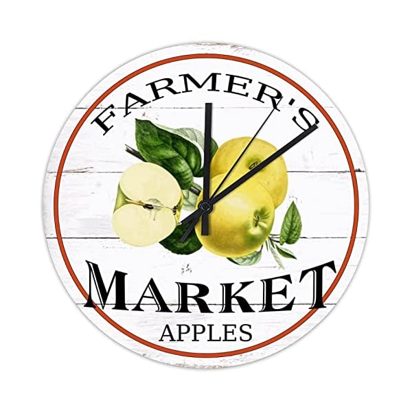   Farmers-Market-Apples-Wall-Clocks-10-Inch-Primitive-Farmhouse-Country-Indoor-Clocks-Silent-Non-Ticking-Round-Clock-for-Home-Office