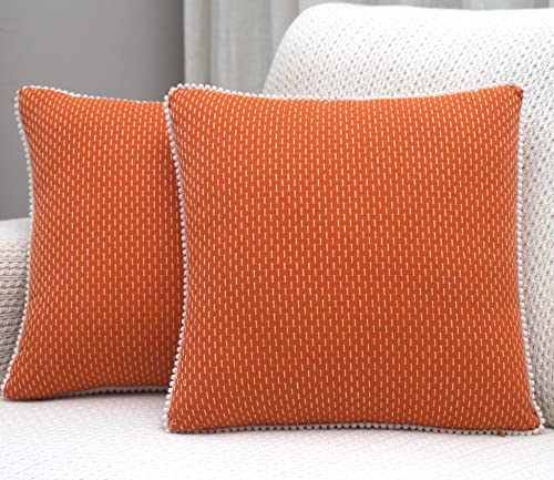 Image of mosey Orange Cushion Covers 16 inch x 16 inch | Set of 2 | Boho Cushion Covers 16x16 | Sofa Throw Pillow Covers | Cotton Cushion Covers