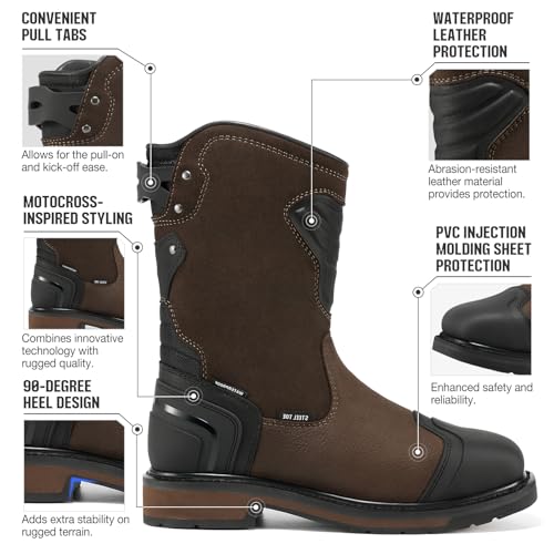 NINGO Steel Toe Work Boots for Men, Waterproof Safety Boots with All-Around Protection, Mens Square Toe Construction Boots with Slip Resistant & EH Protection, for Industrial Motorcycle2