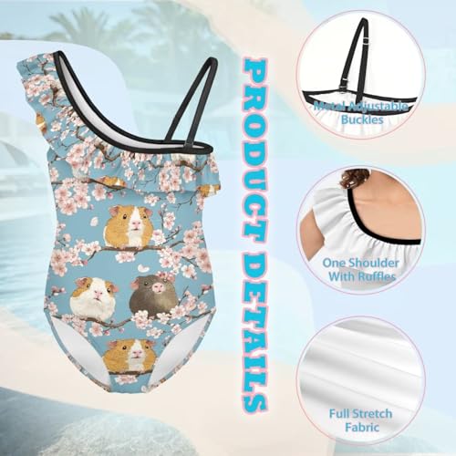 Girls One-Piece Swimwear 3-14 Y 1-Shoulder Ruffle Swimsuits Kids Soft Adjustable Strap Bathing Suit Swimsuits3