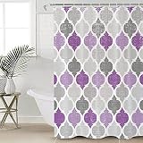 Shower Curtain Geometric Morocco Quatrefoil Lattice Purple Grey Waterproof Fabric Shower Curtain Set