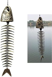 Fish Windchime,Fish Skeleton Windchime,Fish Bone Cast Iron Wind Chimes Vintage Metal Wind Chimes Outdoor Soothing Melody for Garden Home Yard Porch Hanging Decor (Bronze)