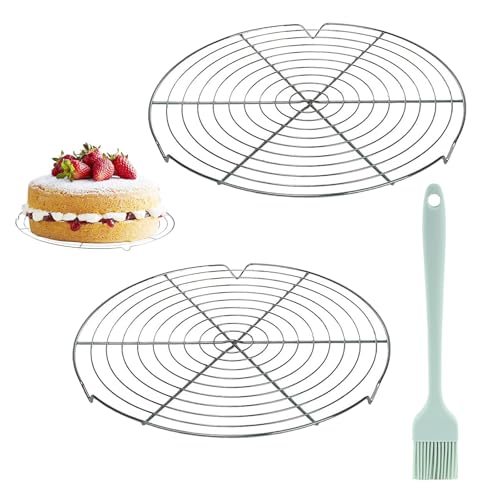 Rund Abkühlgitter, 2 Stück Abkühlgitter, 30 cm Rund Kuchen Kuchenrost,Edelstahl Kuchengitter Abkühlgitter,Tortenkühler, für Braten Backen Grillen, Gleichmäßiges und Schnelles Auskühlen zum Backe