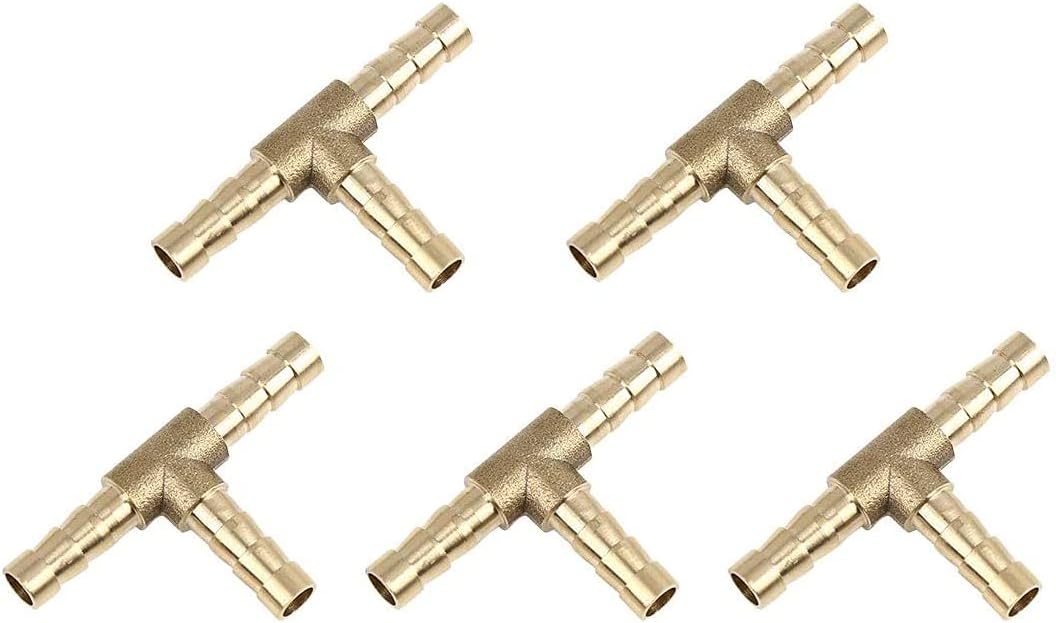 5 Pcs 6 mm or 15/64" Brass Barb Fitting,T-Shaped 3 Ways,Barb Hose Fitting Air Gas Water Fuel,Barbed Tee Connector