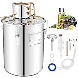 Giantex 10 Gal Alcohol Still, 2 Pots Stainless Steel Alcohol Still w/Built-in Thermometer, Copper Tubes, Multi-purpose Home Brewing Kit for DIY Whiskey, Brandy, Silver
