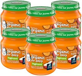 Gerber Organic for Baby 2nd Foods Veggie Power Baby Food Jar, Sweet Potato Apple Carrot & Cinnamon, Non-GMO & USDA Organic Pureed Baby Food, 4 OZ Glass Jar (Pack of 6)