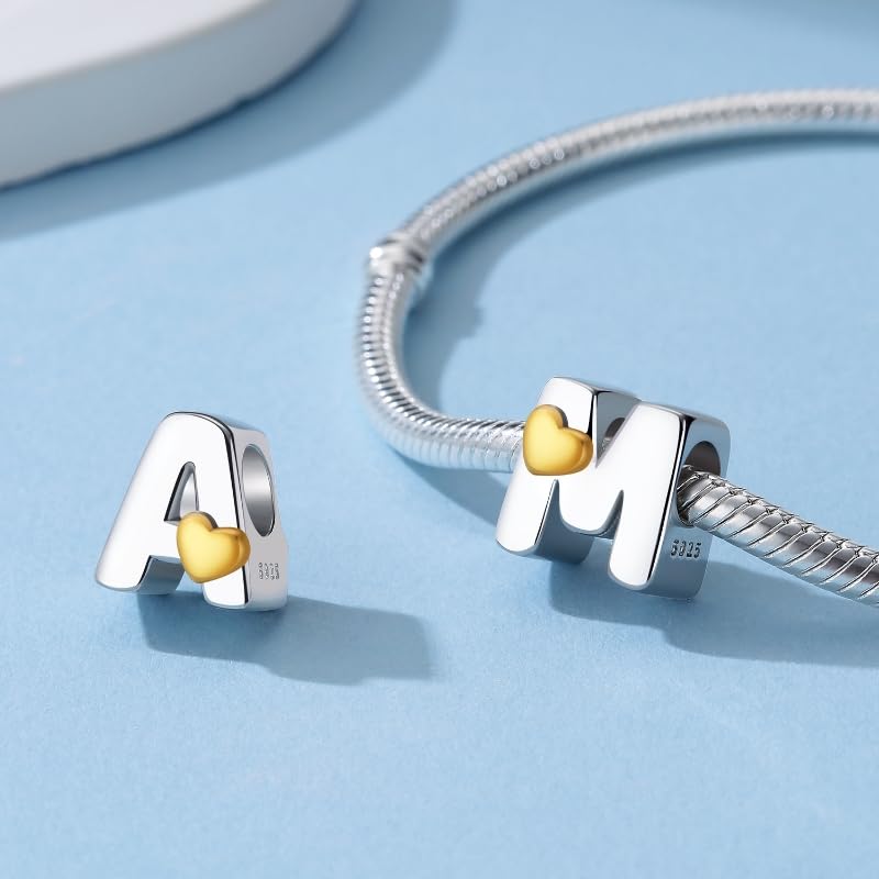 A~Z Alphabet Charm Letter Beads 925 Sterling Silver with Heart-shaped 5A Cubic Zircon Stones fits Pandora European Bracelets Necklace Jewelry Gift for Women3