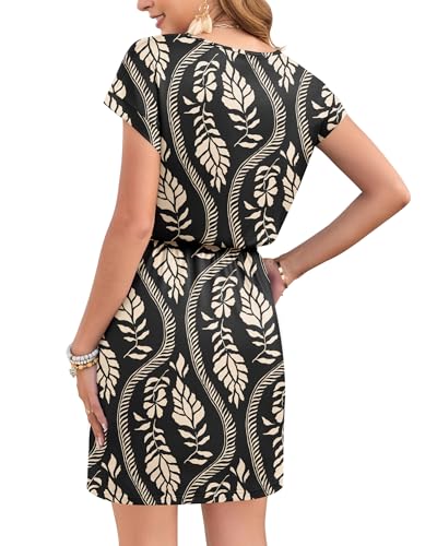 Image of AUSELILY Women's Summer Dress 2026 Short Sleeve Tshirt Drawstring Waist Beach Cover up Casual Mini Short Dresses with Pockets
