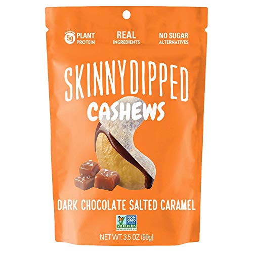 SKINNYDIPPED Dark Chocolate Salted Caramel Cashews, 3.5 ounce, Resealable Bag, 5 count, Packaging May Vary