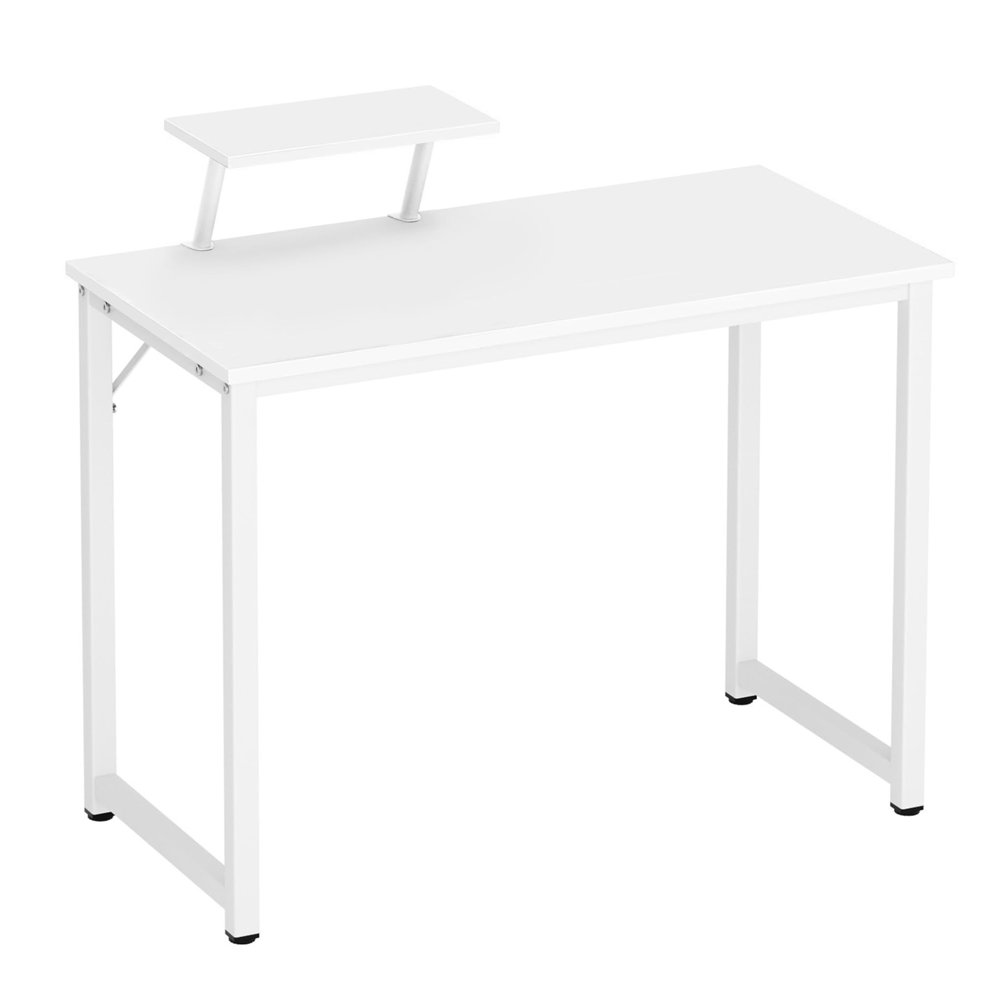 soges Scrivania per computer, piccolo tavolo da lavoro, in legno e telaio in metallo, con supporto, tavolo per laptop, tavolo da studio per casa e ufficio, 80 x 40 cm, bianco
